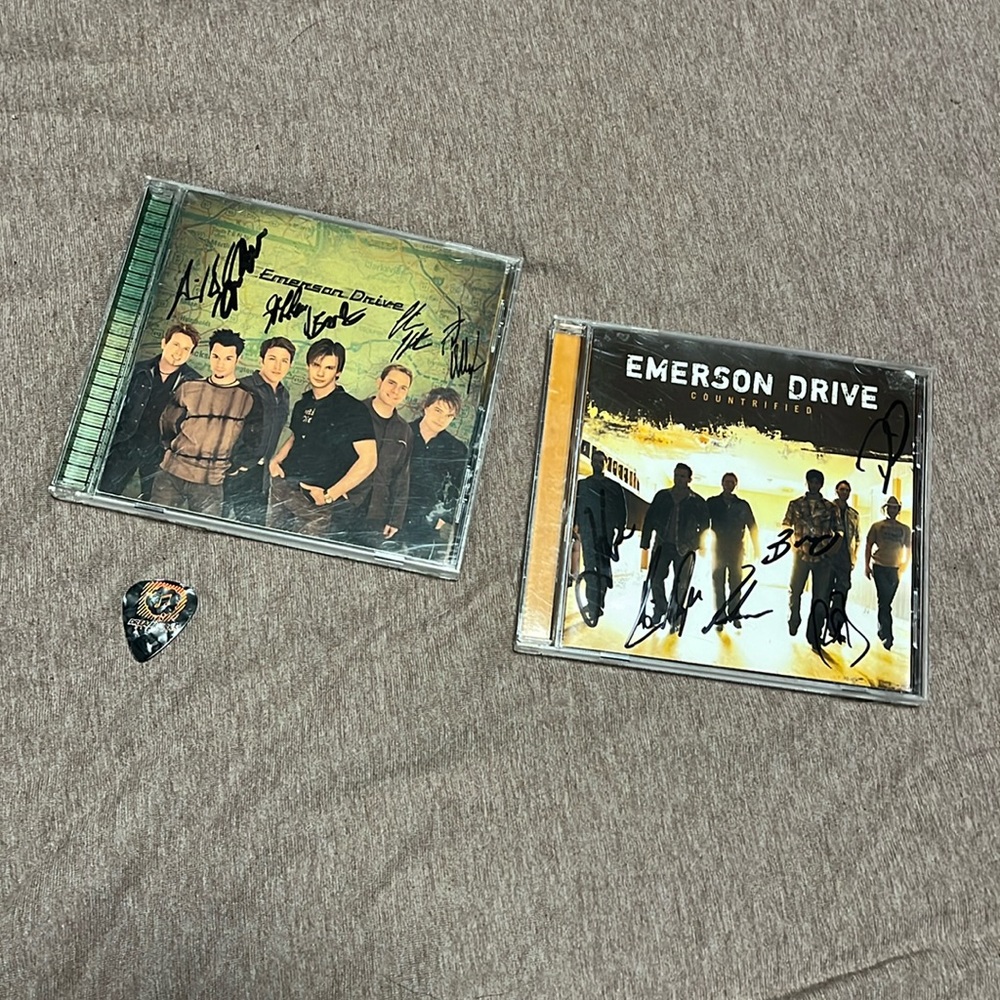Emerson Drive band Autographed cds and guitar pic memorabilia country music